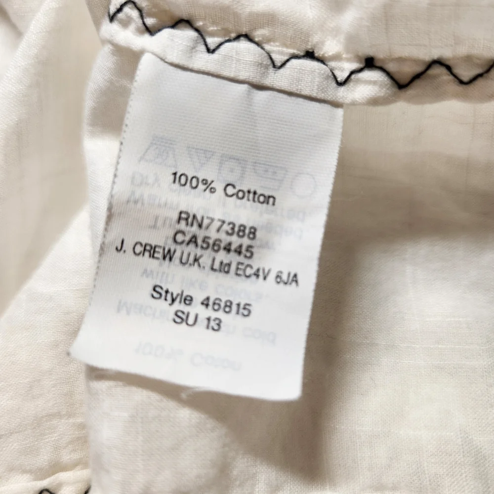 J. Crew Top Airy White Cotton Embroidered Short Puff Sleeve Gauze Boho Blouse 10